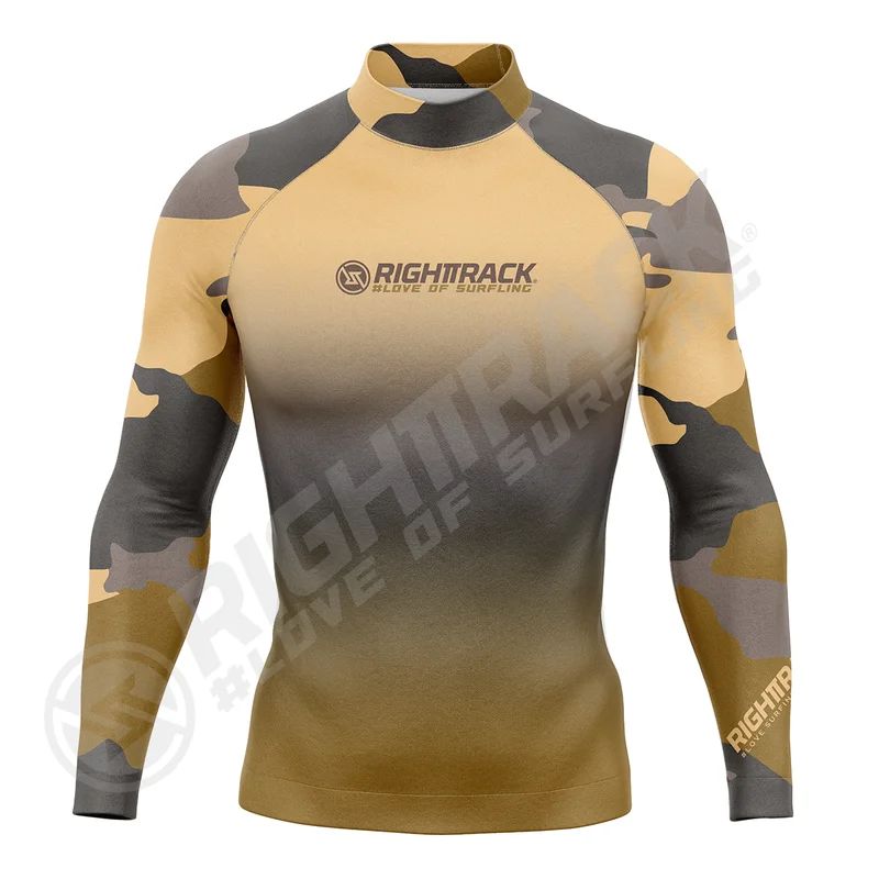 New Men's Surfing Shirt Camouflage Gradient Lycra Rashguard RIGHTTRACK Surf Sportswear Beach UV Protection Swimwear UPF50