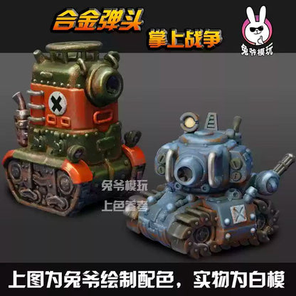 Tanque de Guerra Mundial II Estilo Chibi Metal Slug Gk Modelo - Miniatura Militar Impressa em 3D Modelo Branco Não Pintado Para Diorama de Mesa e Wargame