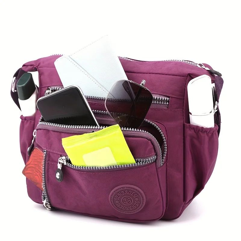 Waterproof Nylon Crossbody Bag, Multiple Pockets & Zipper Closure, Stylish Casual Shoulder Bag for Travel, Everyday Use