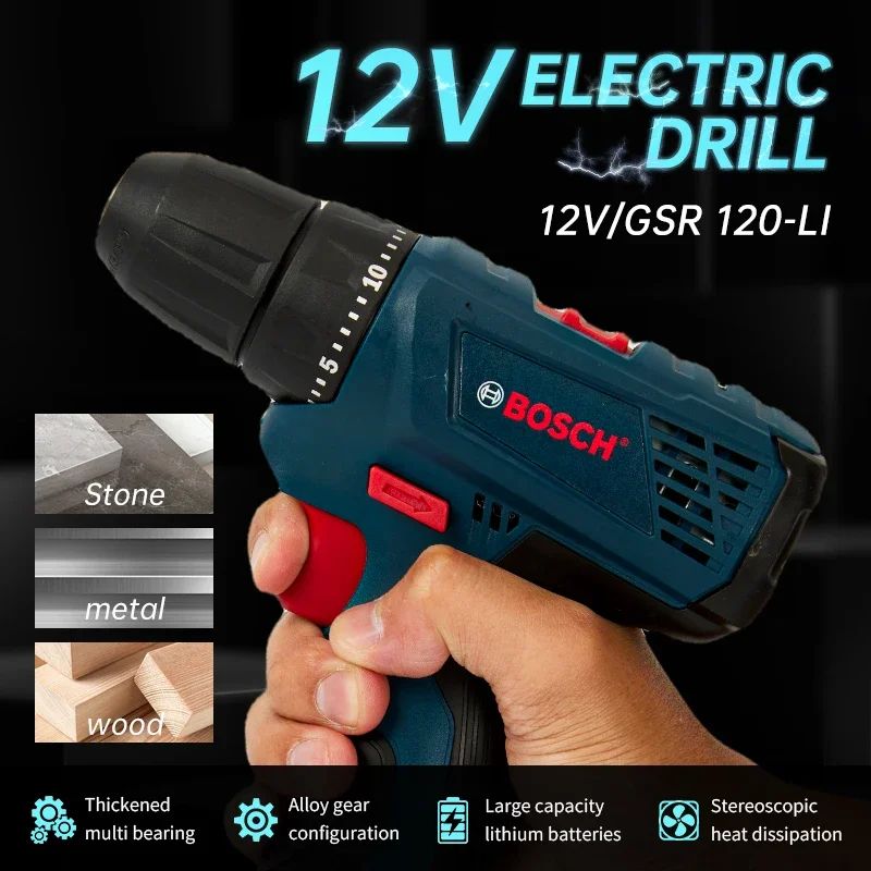 Furadeira Elétrica Bosch Professional GSR120-LI 12V Furadeira Elétrica Sem Fio Multifuncional para Casa Chave de Fenda Ferramentas Elétricas para Faça Você Mesmo