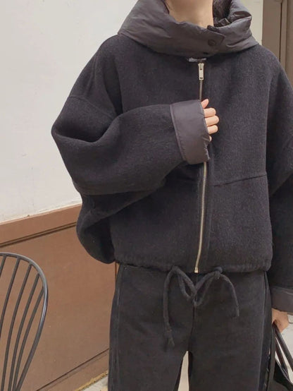 New Coats and Jackets Autumn Winter New Elegant Hooded Detachable Lace Up Short Woolen Coat Korean Fashion Casual Loose Jackets