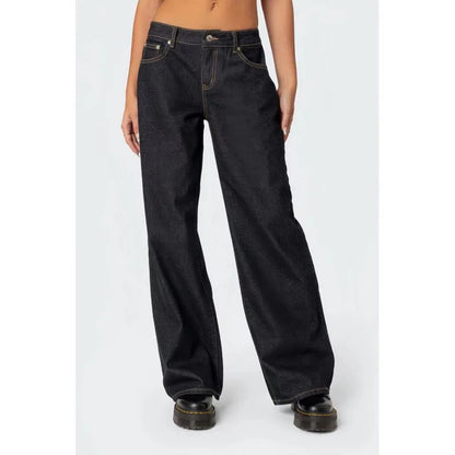 Fashionable Russian Women's Jeans High Waist Wide Leg Floor-Length Old Fashion Decorative Long Version of Women's Jeans