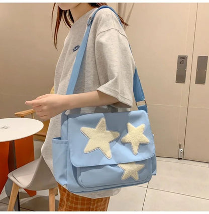 Women Star Pattern Y2k Messenger Bag Casual Tote Lady Simple Large Capacity Shoulder Bag Girl Travel School Bookbag Handbag