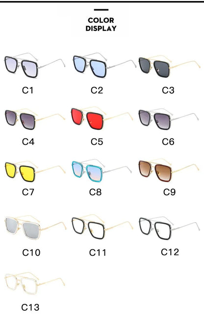 Steam Punk Tony Stark Sunglasses Men Women Fashion Square Driving Glasses Unisex Metal Frame Trendy Shades Oculos De Sol