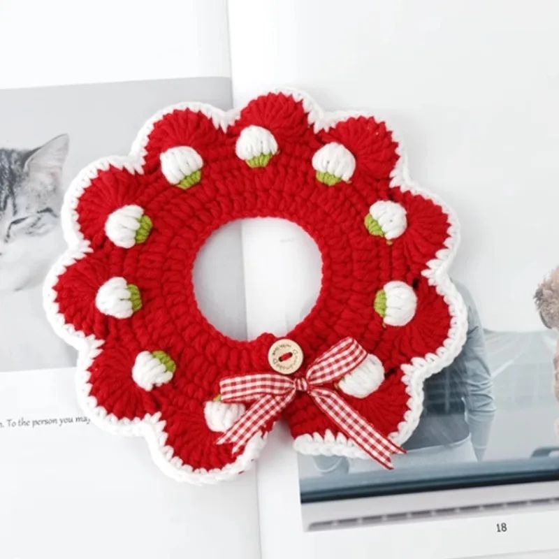 Colar de morango para gatos, feito à mão, coleira de cachorro de estimação pequena, feita à mão, babador, adequado para fotografia de animais de estimação