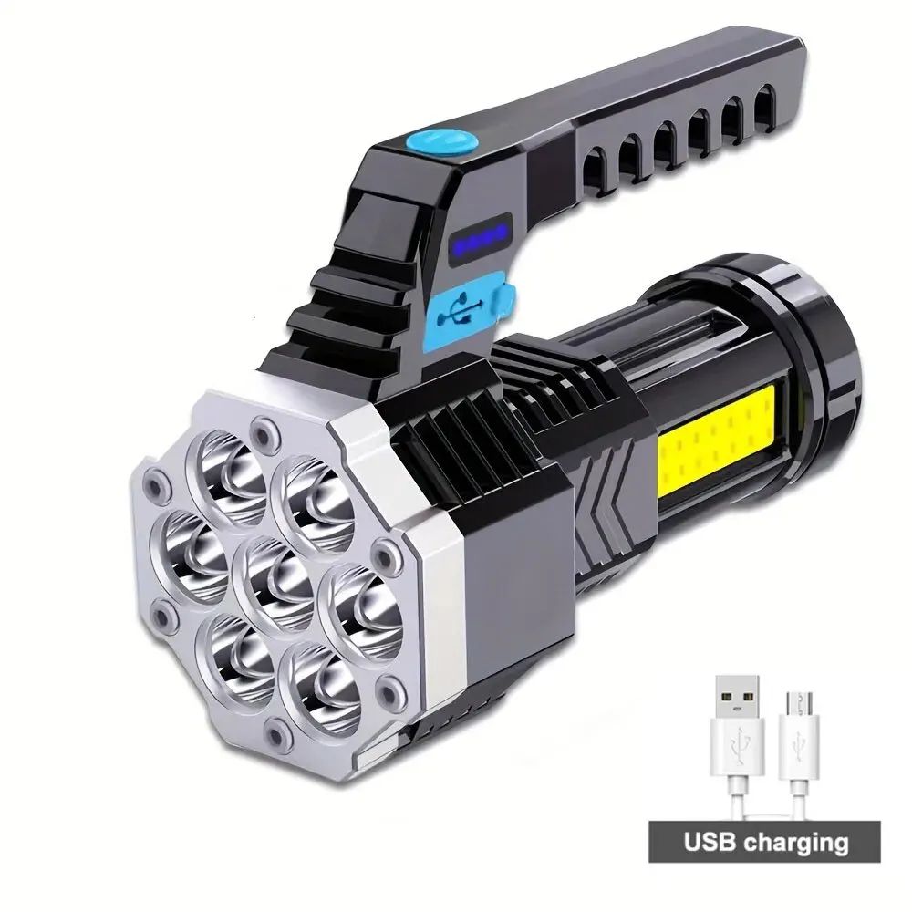 7LED High-Power Flashlight With USB Charging COB Side Light - Suitable For Portable Flashlights Such As Fishing, Camping, Hiking