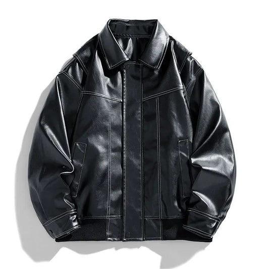 Spring Autumn New Loose Trend Men Couple Jacket Lapel Motorcycle Handsome Coats Europe The United States Trend Leather Jacket