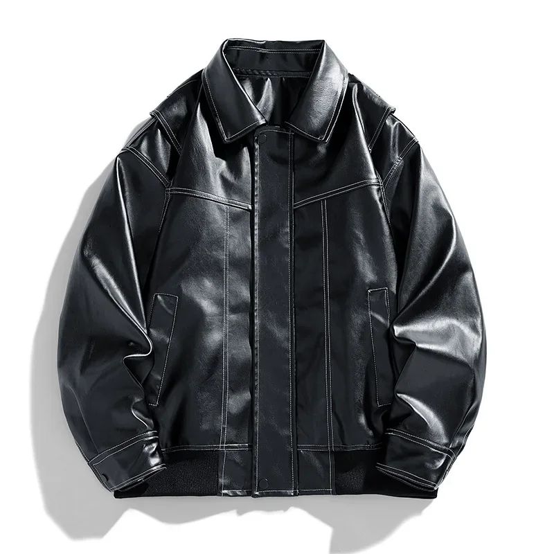 Spring Autumn New Loose Trend Men Couple Jacket Lapel Motorcycle Handsome Coats Europe The United States Trend Leather Jacket