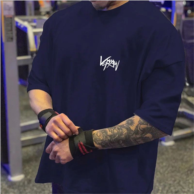 NEW Round Collar  sports T Shirt Oversize Cotton Summer Tee Training running shirt Man Streetwear Half Sleeve men T-shirt