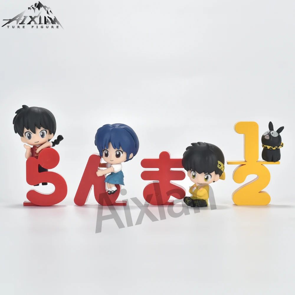 Aixlan 4 Peças Ranma 1/2 Figura Ranma Tendou Akane Versão Q Fofo PVC Boneco de Ação Anime Presente de Natal Estatueta Colecionável