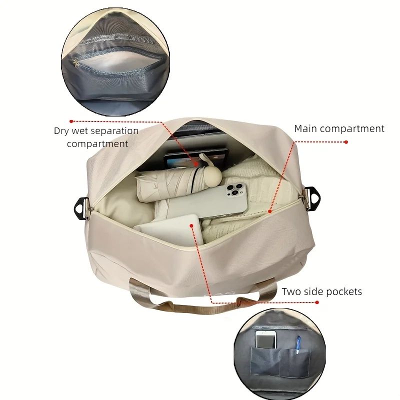 Multifunctional Large-Capacity Travel Duffle Bag with Adjustable Shoulder Strap, Durable Nylon Casual Gym Bag for Sports