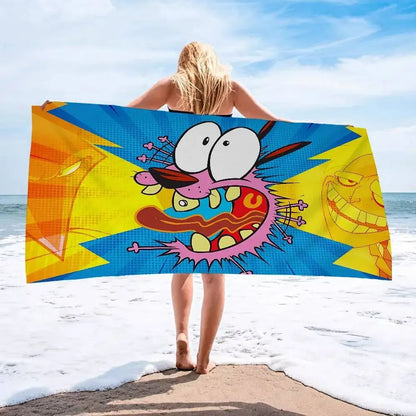 Cartoon C-Courage C-Cowardly Dog Bath Towel Microfiber Soft Absorbing Breathable For Girl Kids Decorative Cartoon Beach Towel
