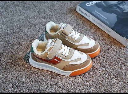 Children's Spring New Leather Upper Sneakers Middle Large Children's Casual Shoes Boys and Girls Soft Sole Students Tennis Shoes