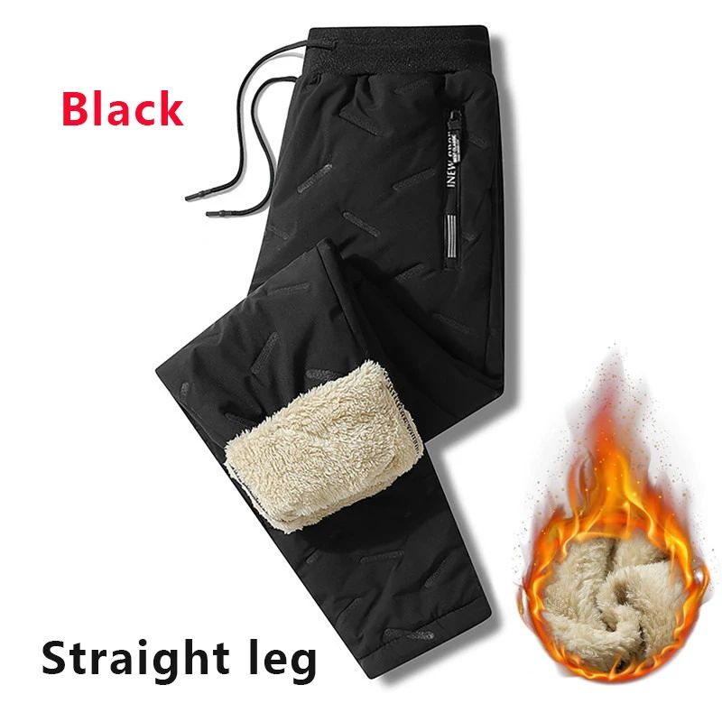 Calça Moletom Masculina de Inverno de Pelúcia Grossa com Lã de Cordeiro, Calça Térmica Casual, Calça de Algodão Quente, Impermeável e à Prova de Vento