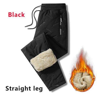 Calça Moletom Masculina de Inverno de Pelúcia Grossa com Lã de Cordeiro, Calça Térmica Casual, Calça de Algodão Quente, Impermeável e à Prova de Vento