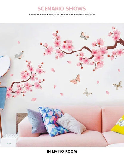 Ink Wall Stickers Wash Peach Blossom For Living Room Bedroom Home Flower Background Wall Decor Self-adhesive Sticker Wallpaper