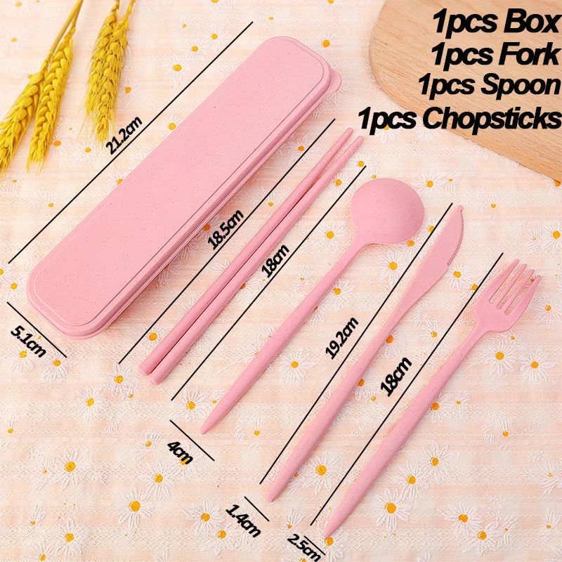 4Pcs Portable Tableware Set 4 In 1 Wheat Straw Dinnerware Cutlery Travel Tableware Picnic Dinnerware Camping Cutlery Set