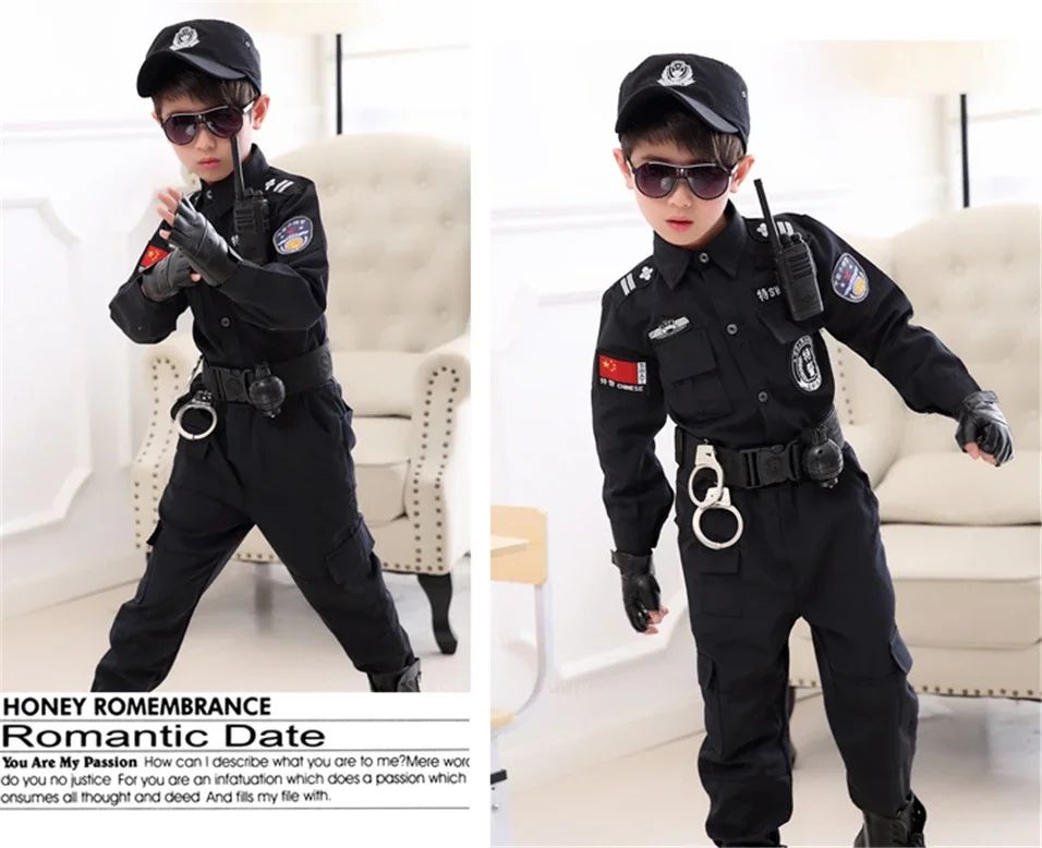 Swat Children Halloween Police Officer Cosplay Costumes Kids Carnival Police Uniform 110-160Cm Boys Army Police Officers Soldier