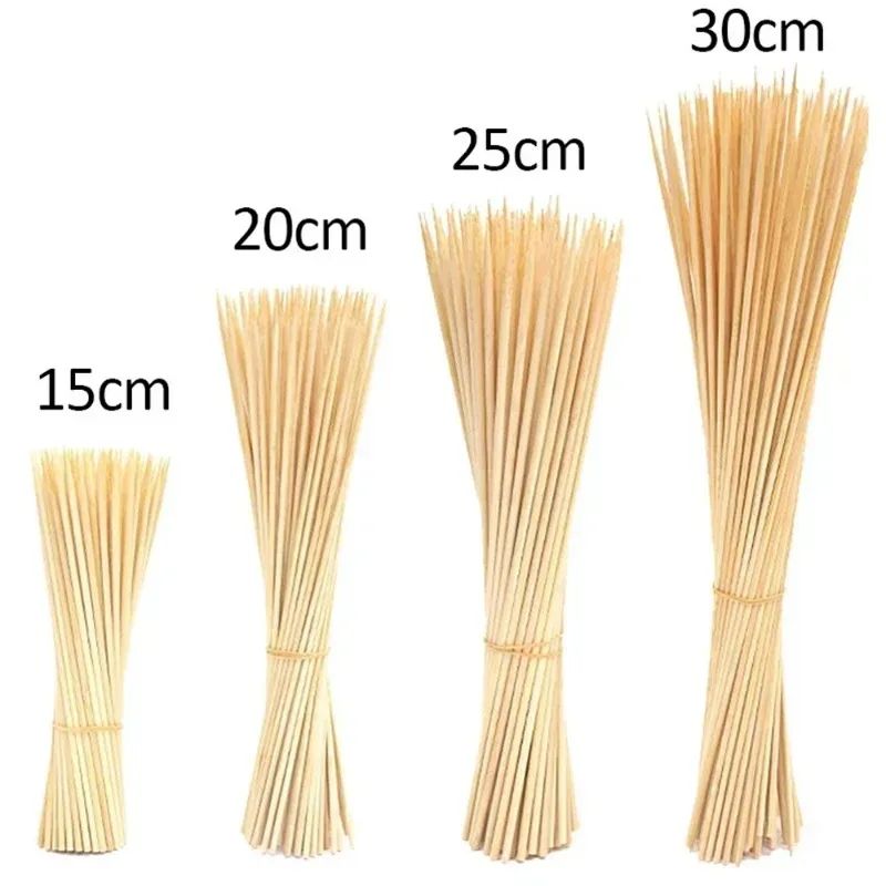 90/450pcs Bamboo Stick Food Grade Bamboo Skewer Sticks Disposable Natural Wood Long Stick Barbecue Fruit BBQ Tools 15/20/25/30cm