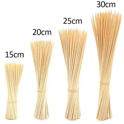 90/450pcs Bamboo Stick Food Grade Bamboo Skewer Sticks Disposable Natural Wood Long Stick Barbecue Fruit BBQ Tools 15/20/25/30cm