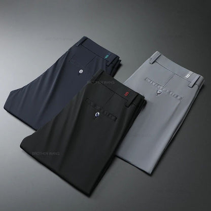 Spring Summer Ultra-thin Casual Pants Men's High Elastic Ice Silk Quick-dry Straight Draped Business Trousers Male Korean