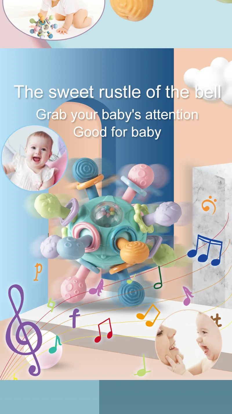 Silicone Teether Baby Toys 0 12 Months Rotating Rattle Ball Grasping Activity Baby Development Toy Baby Sensory Toys for Babies