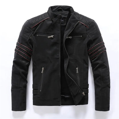 Men's autumn and winter frosted leather jacket, fashionable slim fit and brushed motorcycle fashion brand slim fit jacket