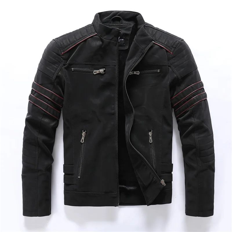 Men's autumn and winter frosted leather jacket, fashionable slim fit and brushed motorcycle fashion brand slim fit jacket