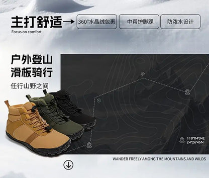 Waterproof Kids Barefoot Snow Boots 2025 New Wide Toe Winter Warm Fur Lined Shoes for Boys Girls Cold Weather Outdoor Sneakers