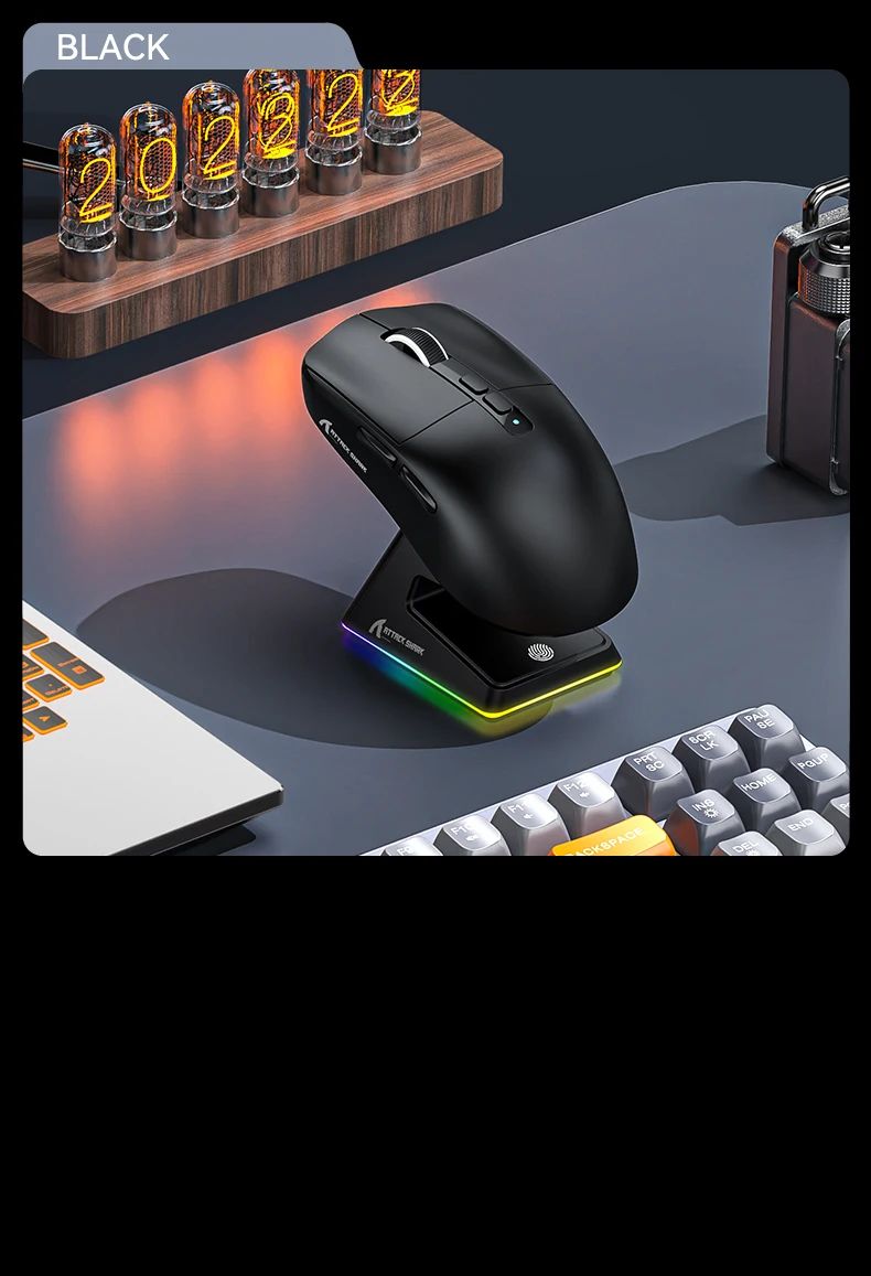 Attack Shark X6 PAW3395 Bluetooth Mouse,2.4 Tri-Mode Connection, RGB Touch Magnetic Charging Base, Macro Gaming Mouse