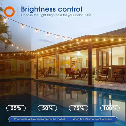 150FT LED Outdoor String Lights Waterproof Patio Lights Shatterproof ST38 Replaceable Bulbs Dimmable Outside Hanging Lights