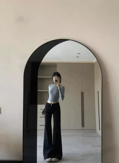 High Waist Loose Fit Bell Bottom Jeans Women's Black Slimming Denim Pants Spring 2025 Fashion Trend Wide Leg Casual Trousers