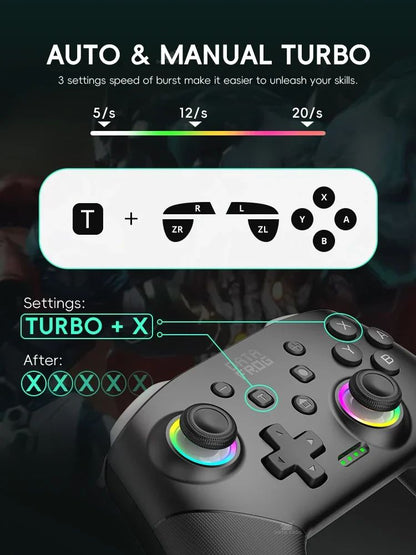 Wireless Pro Gamepad Joystick for Switch 2 / OLED / Lite, Bluetooth Controller with Turbo, Dual Vibration & 1000mAh Battery