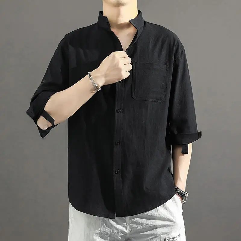 Casual Linen Cotton Shirt Men's Loose Sleeveless Top Chinese Style Autumn Outerwear Comfortable Breathable Men's Casual Shirt