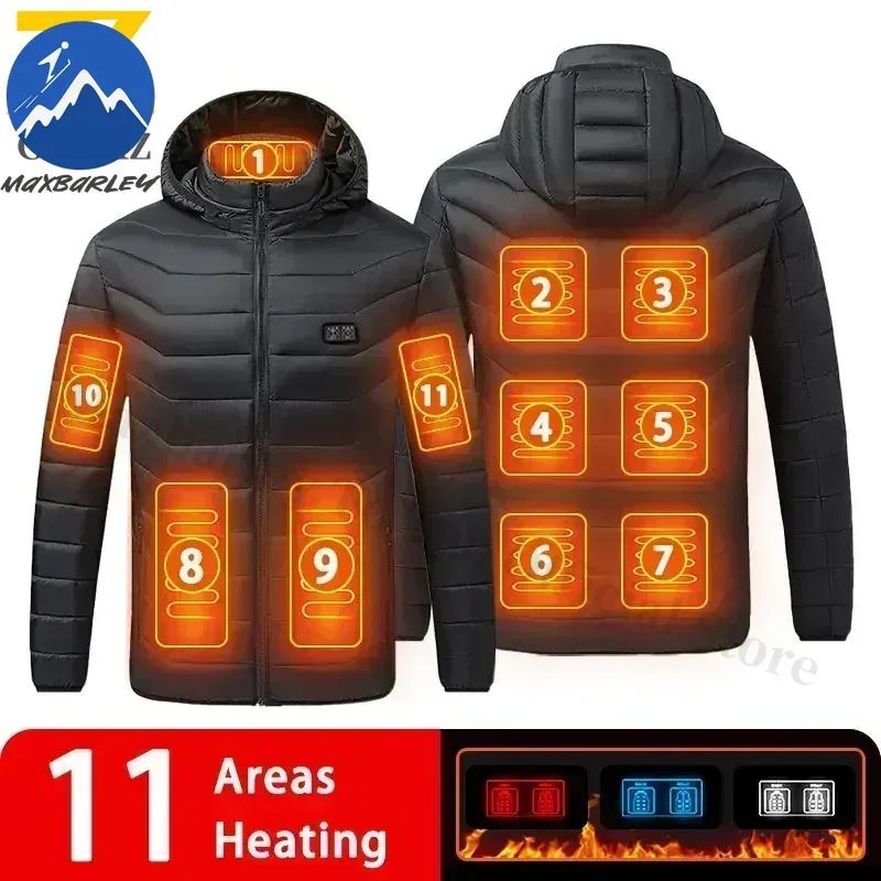 Intelligent Electric Heated Jacket Men Winter Warm Parka 3 Modes Adjustable Anti-Cold Ski Outdoor Camping Hiking Thermal Coat