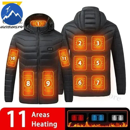 Intelligent Electric Heated Jacket Men Winter Warm Parka 3 Modes Adjustable Anti-Cold Ski Outdoor Camping Hiking Thermal Coat