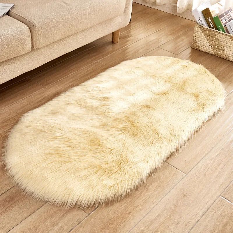 Super Soft Plush Oval Rug Mat Fluffy White Carpets for Living Room Home Decor Bedroom Kid Room Decoration Salon Thick Pile Rug