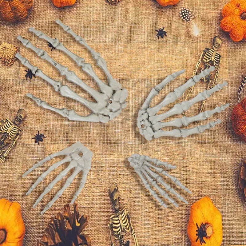 1 Pair Of Halloween Skeleton Hands Haunted House Bar Party Plastic Horror Props Dummy Hands Bones Halloween Scene Decor Supplies
