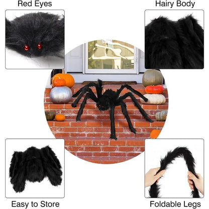 Halloween Big Plush Spider Horror Halloween Decoration Party Prop Outdoor Giant Spider Decor 30-200cm Chamber Prank Black Spider