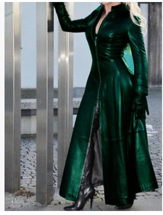 Winter Women's Fashion Cyberpunk Leather Long Jacket Casual Loose Button Solid Color Coats Lapel Biker Jacket