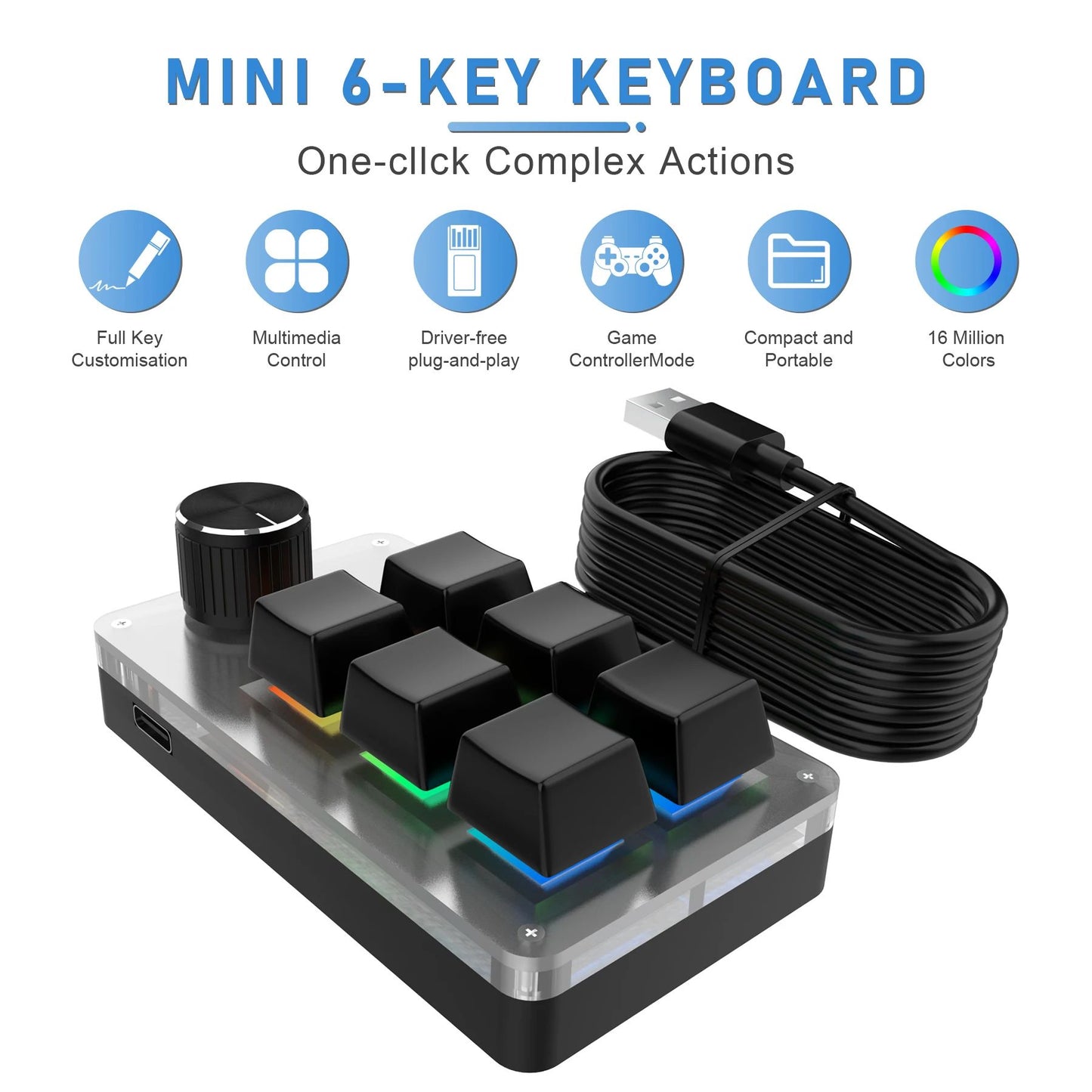 6 teclas 1 botão RGB Programação Macro Teclados Mini Teclado Mecânico USB Programável Personalizado para Photoshop
