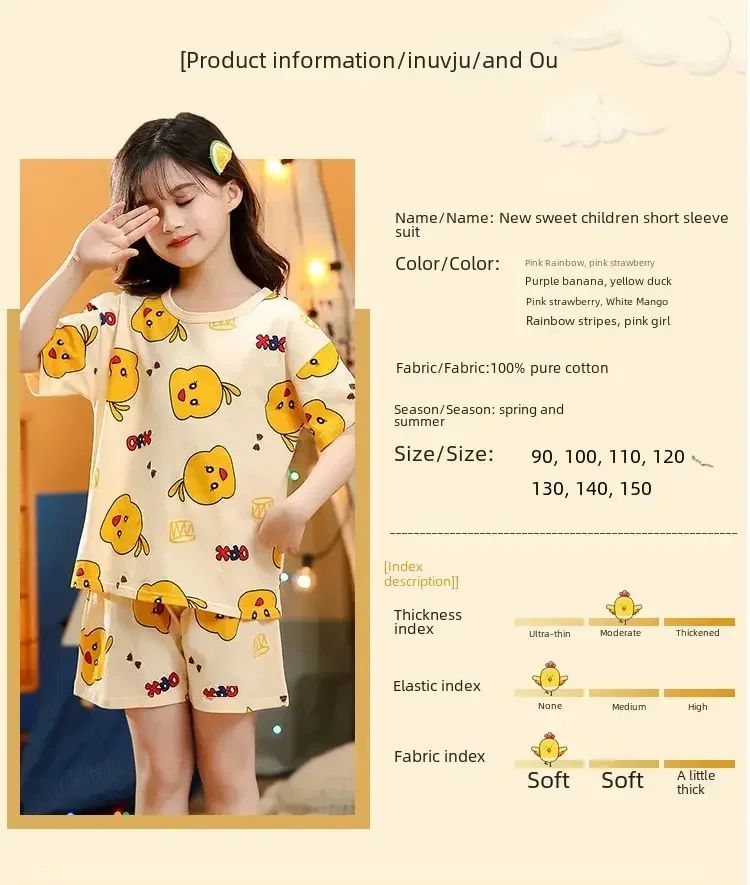 Summer Strawberry Sleepwear For Baby Kids Short Sleeve Pijamas Infantil 100% Cotton Kids Pajamas Set Boys Girls Clothes 6 8 10 Y