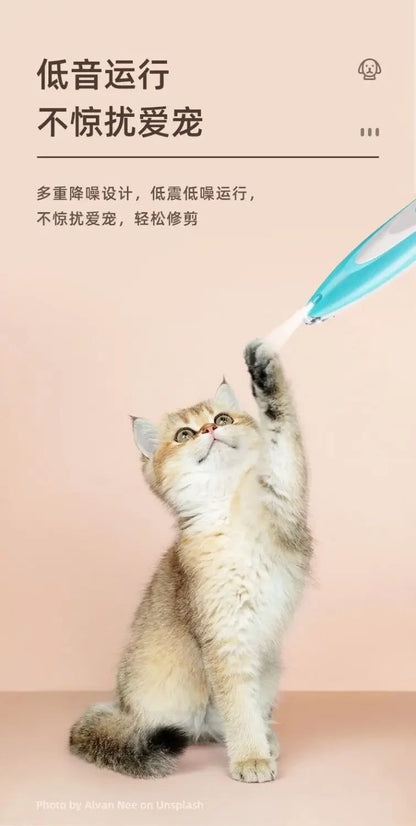 Pet Electric Hair Clipper-Silent Cat/Dog Shaver with Push Scissors, Paw Grooming Tool for Nail & Fur Trimming (Pet Grooming Kit)