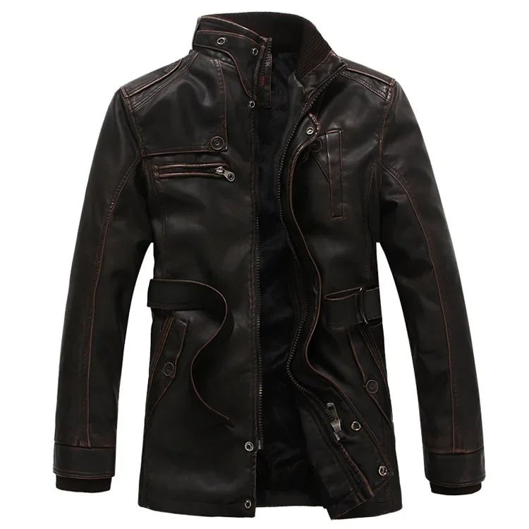 Thick Warm Cashmere Men Outwear Fleece Fur Collar Windbreaker Coats Men's Military Tactical Leather Jackets Long Jacket Men
