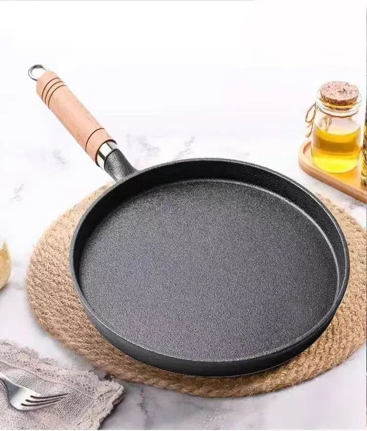 26cm Cast Iron Frying Pan Uncoated Non-stick Egg Pancake PanCrepe Maker Steak Frying Pot Gas Induction Cooker Kitchen Cookware