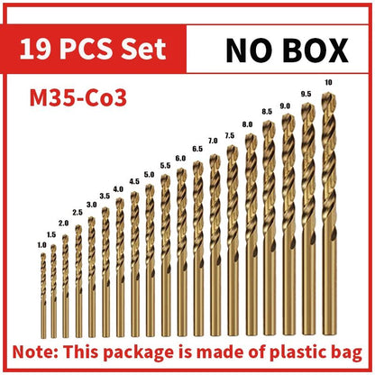 Broca Helicoidal de Cobalto HSS M35 Jogo de Ferramentas Acessórios para Perfuração de Metal Aço Inoxidável