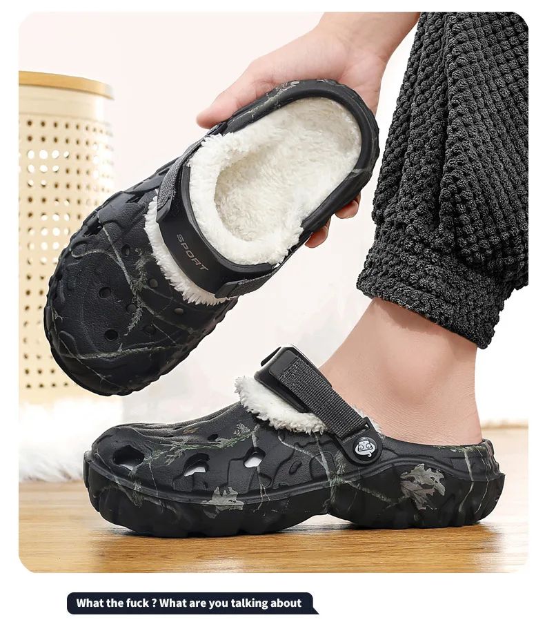 Men's Cotton Slippers Winter Thick Bottom Fleece Lined Warm Home EVA Comfortable Head Covered Slippers Roman Style Sandals
