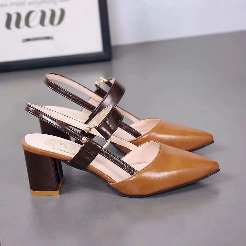 Women's Shoes Trend 2024 Shoe Genuine Leather Medium Heel Block Heels Mirror Luxury Designer Chunky Sandals Ladies Sexy Sandal