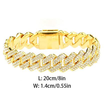 Hip Hop Brilhante Colar Corrente Cubana 15MM Feminino Masculino Cor Prata Strass Gelo Fora Corrente Cubana Punk Joias Colar Presente