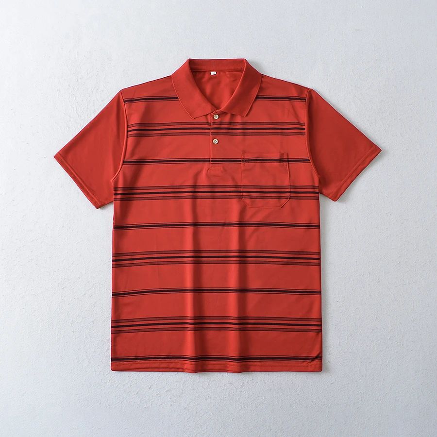 Men's Polo Shirt Button Up Polos Business Casual Lapel Short Sleeve T Shirt Summer Regular Fit Red Black Polo Stripe Shirts